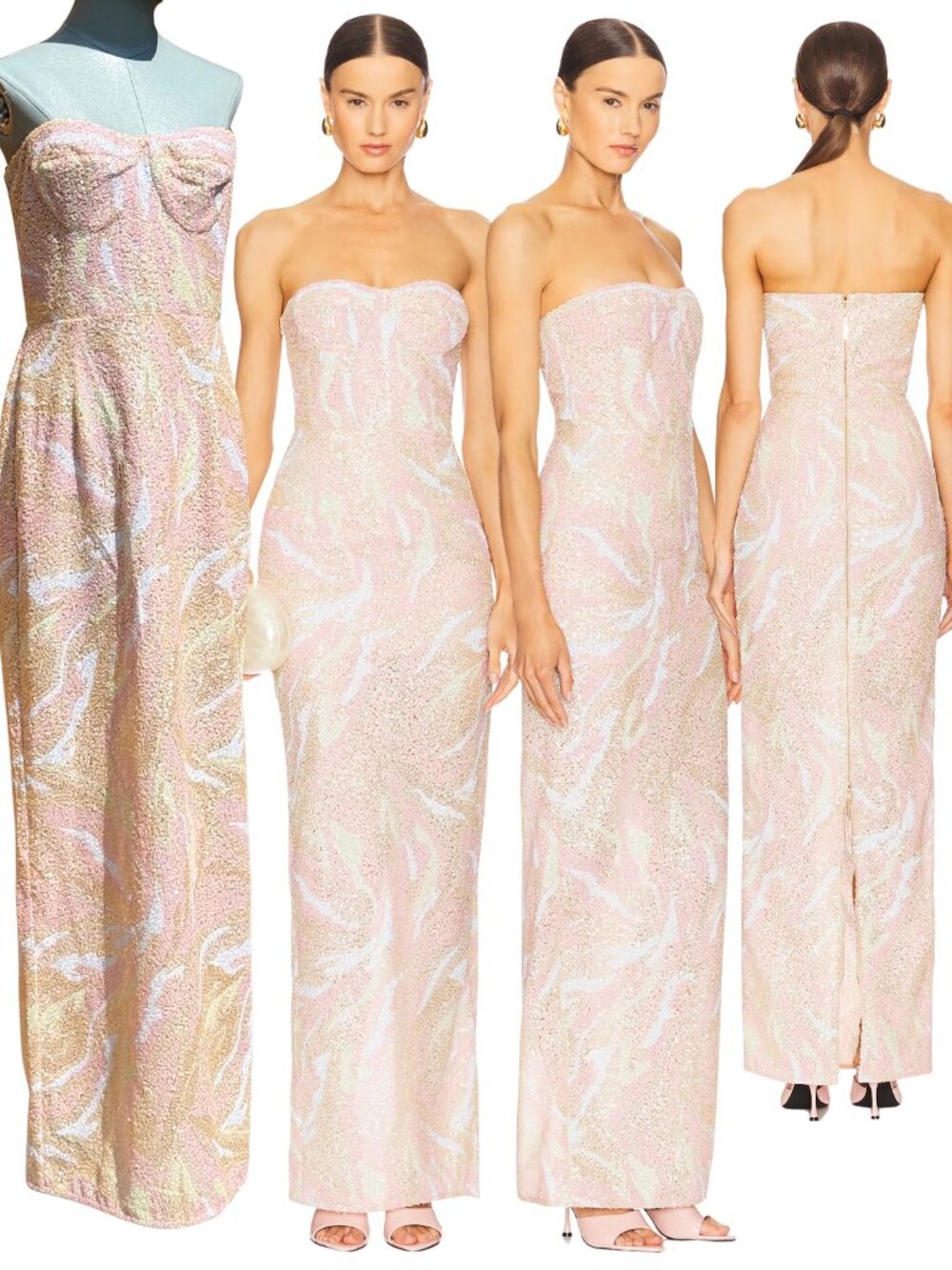 🆕 BRONX & BANCO 🧿 NWOT Dahlia Blush Multi Sequin Maxi Dress - Sz L US 8